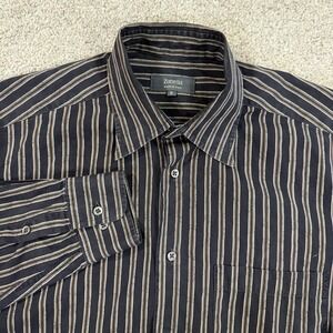 Zanella Dress Shirt Size M Vertical Stripe Italian Made‎ Long Sleeve Button Down